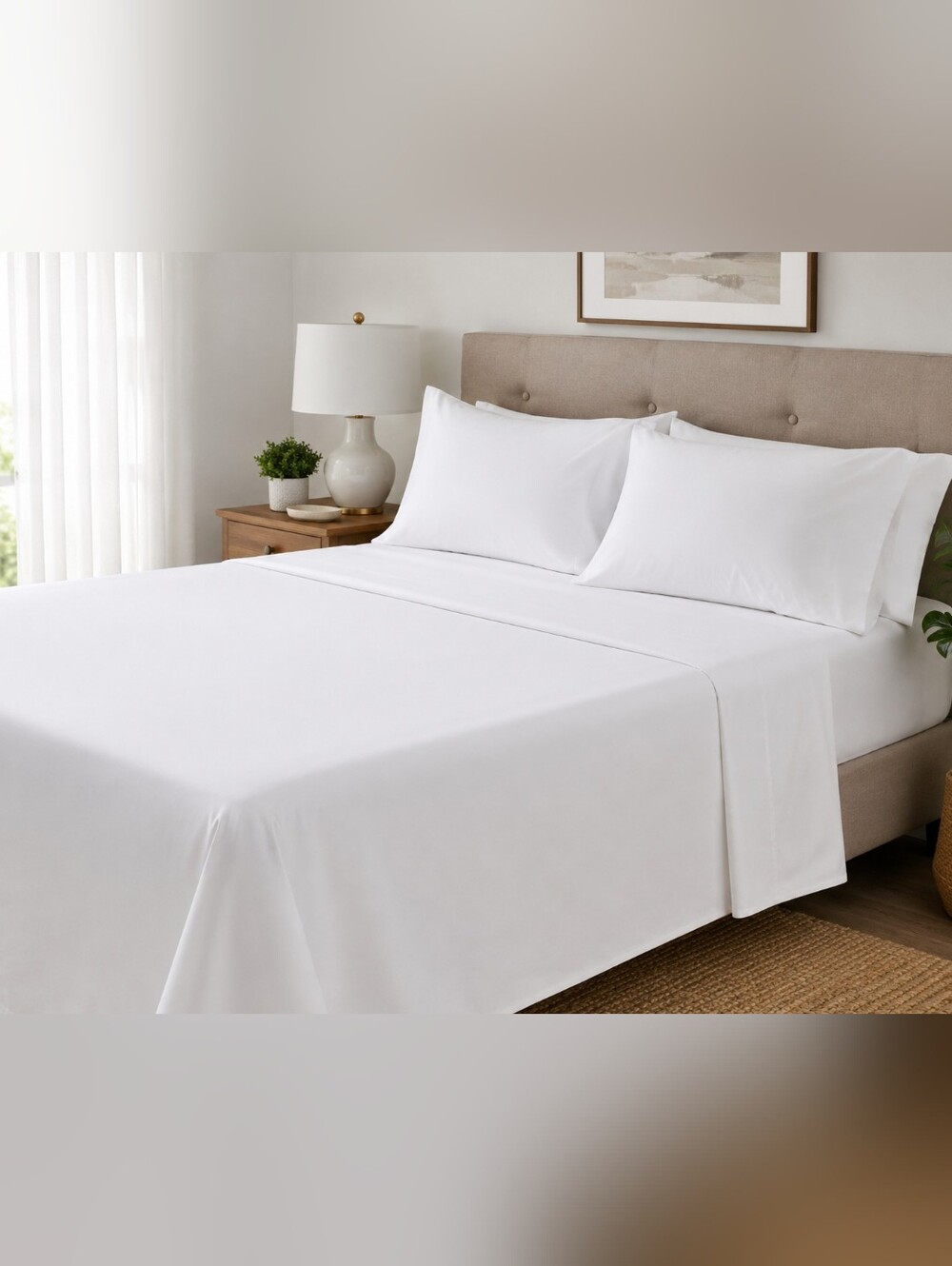 Queen Sheet Set White 300 Thread Count 100% Cotton Sateen 4 Piece New